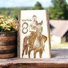 Custom Horseback Riding Portrait – Rustic Wood Engraving